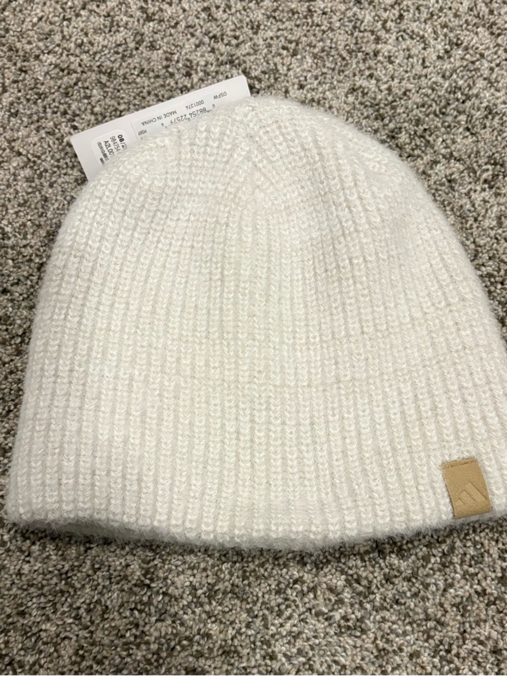 Adidas White Knit Beanie Hat with Subtle Logo Patch - Picture 2 of 5
